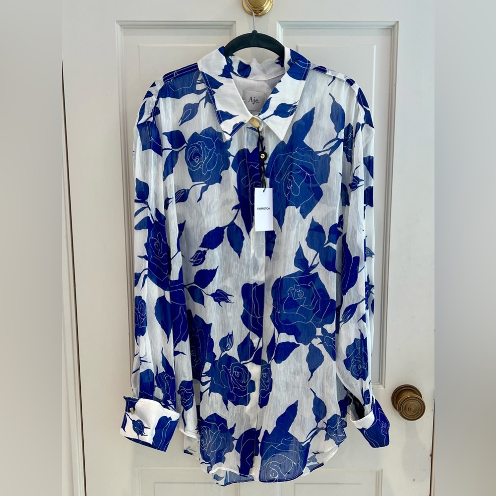 Aje Blue and White Oversized Shirt